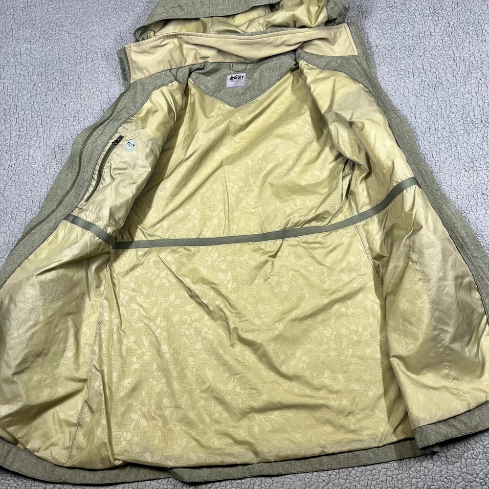 REI Womens Hooded Rain Parka Jacket Green Longline Trench Coat Size L RN37249 - Picture 5 of 12